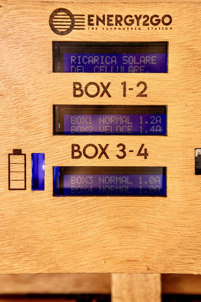 Display ENERGY2GO con la ricarica in tempo reale dei box 1-2 e 3-4
